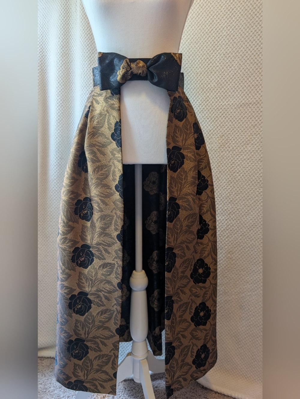 Gold and Black Floral Bow Sash Scarf